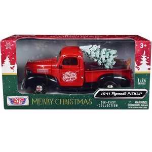 1941 Plymouth Pickup Truck Red and Black "Merry Christmas" with Tree Accessory 1/24 Diecast Model Car by Motormax - 1 of 3