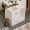 ATJafurn 40.2" Hidden Cat Cabinet with Hydraulic Glass Door and Storage, Modern White Cat Litter Box Enclosure Furniture for Living Room - 2 of 4