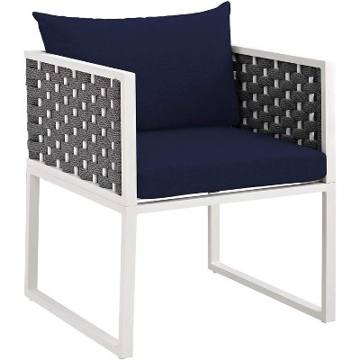 Modway Stance Outdoor Patio Aluminum Dining Armchair White Navy