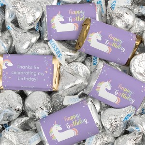 116 Pcs Unicorn Kid's Birthday Candy Party Favors Wrapped Hershey's Miniatures and Kisses by Just Candy (1.50 lbs) - 1 of 2