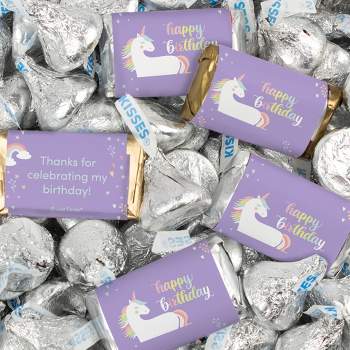 116 Pcs Unicorn Kid's Birthday Candy Party Favors Wrapped Hershey's Miniatures and Kisses by Just Candy (1.50 lbs)