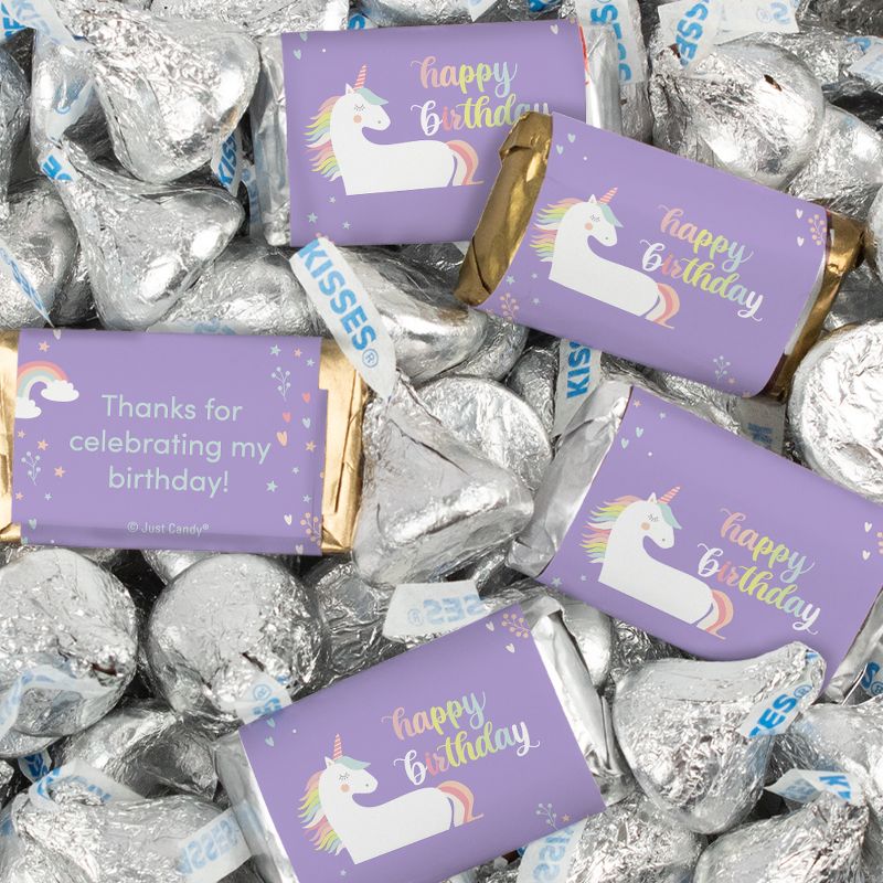 116 Pcs Unicorn Kid's Birthday Candy Party Favors Wrapped Hershey's Miniatures and Kisses by Just Candy (1.50 lbs), 1 of 3