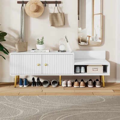 CENGHU Modern Shoe Storage Bench, Storage Ottoman with Hidden Storage and Upholstered Cushions, for Bedside, Living Room and Entryway