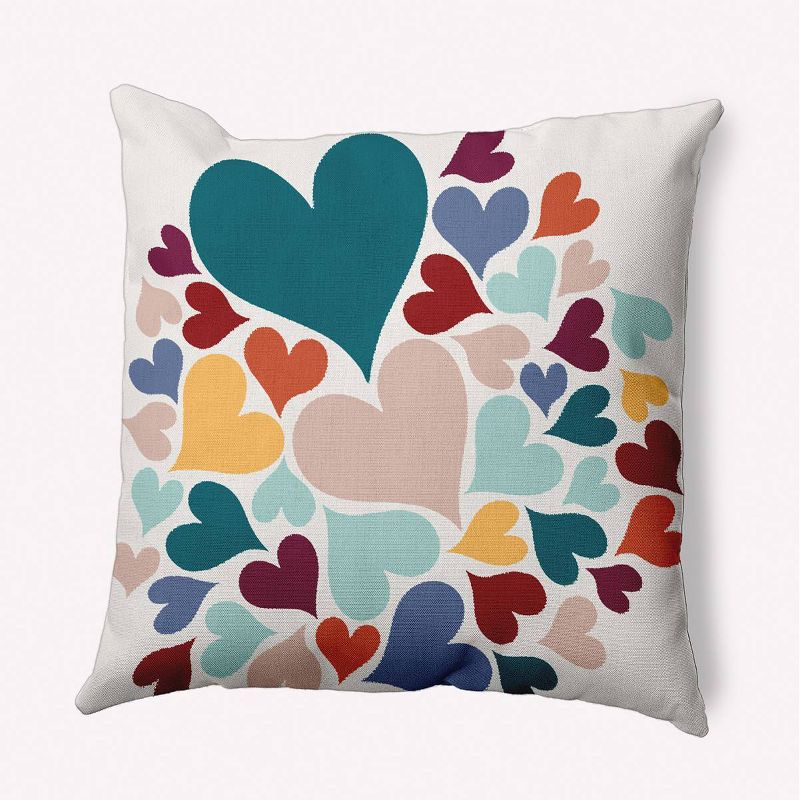 16&#34;x16&#34; Hearts All Around Valentines Square Throw Pillow Teal Blue/Ivory - e by design, 1 of 6