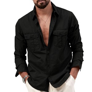 Men's Multi-Pocket Long Sleeve Shirt Jacket - Casual Button Down Collar Overshirt for Outdoor & Daily Layering - 1 of 4