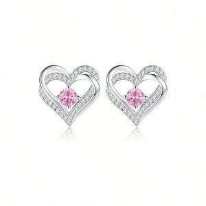 Forever Love Heart Stud Earrings, Sterling Silver Birthstone for Women Gift for Christmas, Mother's Day - 1 of 4