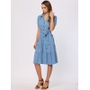 Allegra K Women's Summer V Neck Short Sleeve Button Down Tie Waist Chambray Shirt Dress - 3 of 4
