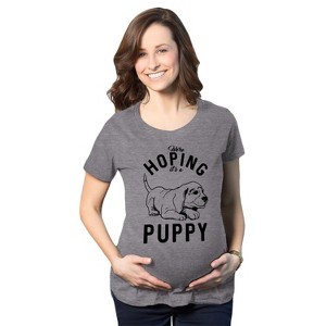 Maternity Hoping Its A Puppy T shirt Funny Sarcastic Pregnancy Announcement Tee - Crazy Dog Maternity T Shirt - 1 of 4