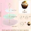 Unique Bargains 3 Tier Dessert Cupcake Stand Flower Shape Cup Cake Holder Tower White Pink Green - 2 of 4