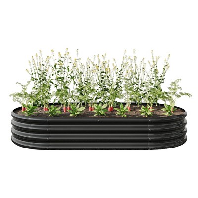 Lirago,70.86"L*35.43"W*11.42"H,Oval Galvanized Metal Raised Garden Bed - Large Outdoor Planter Box for Vegetables & Flowers, Black