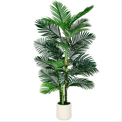 6FT Areca Palm Artificial Golden Cane Palm Tree Butterfly Palm Faux Plant with White Pot, Artificial Plants for Home Office Indoor Outdoor Decor