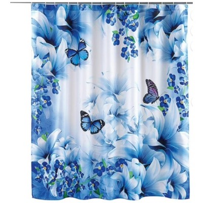 LunaLulinlk Blue Butterfly Garden Decorative Bathroom Shower Curtain with Rings