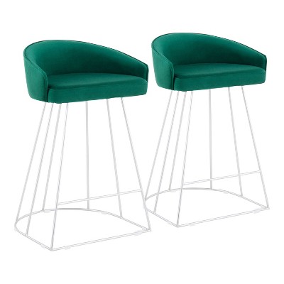 Set of 2 Canary Counter Height Barstools Velvet/Steel Silver/Green - LumiSource