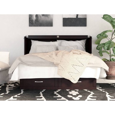 Espresso Queen Murphy Bed Chest with Memory Foam Mattress and USB Charging