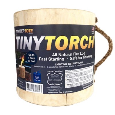 TimberTote Mighty Tiny Torch Small One Log Campfire Camping Cooking Camp Fire Wood Log with Fire Start Stick