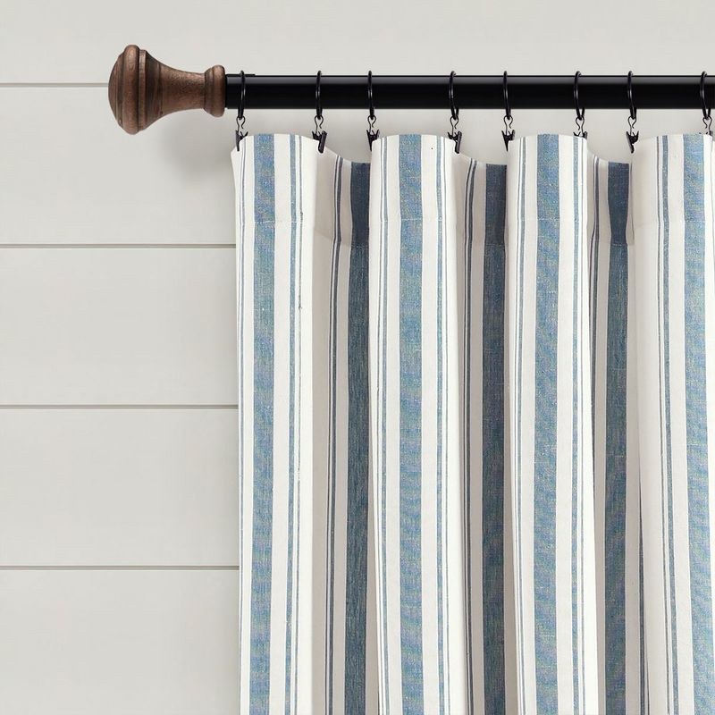 Farmhouse Stripe Yarn Dyed Eco-Friendly Recycled Cotton Window Curtain Panels Blue 42X95 Set, 2 of 6