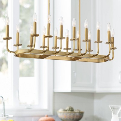 Soft Gold Brass 16-Light Linear Island Chandelier