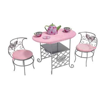 Badger Basket Tea Time Metal Doll Table and Chair Set with Accessories - Silver/Pink/Multi