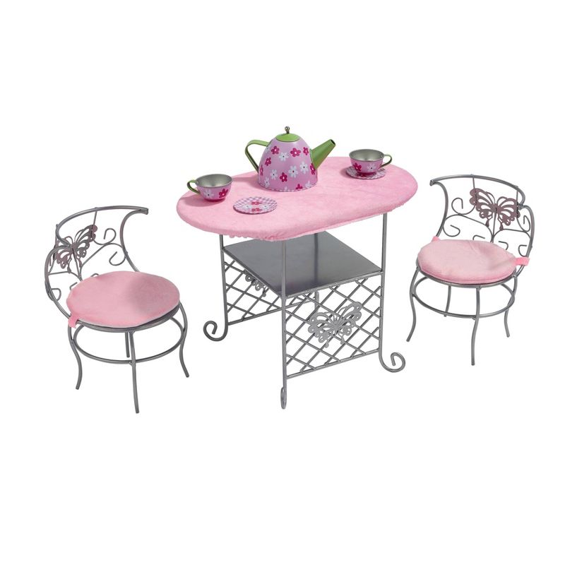 Badger Basket Tea Time Metal Doll Table and Chair Set with Accessories - Silver/Pink/Multi, 1 of 10