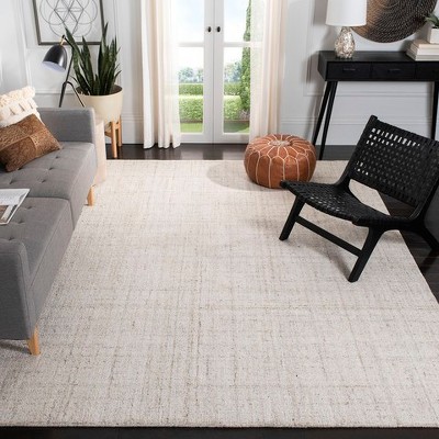 Ivory and Beige Abstract Hand-Tufted Wool and Viscose 4' Square Area Rug