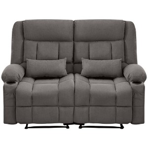 AndMakers 61.81 in. Wide Pillow Top Arm Fabric Rectangle Reclining Sofa with Cupholders - 1 of 4