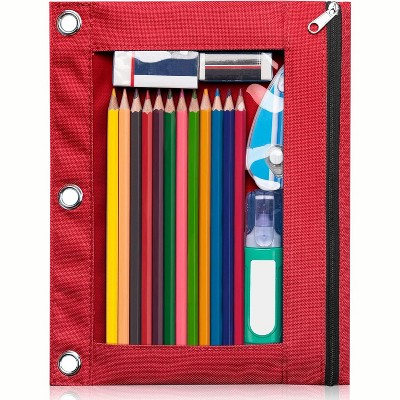 Paaaawaters Pencil Pouch for 3 Ring Binder, Large Pencil Case Pouch with 3 Reinforced Grommets, Pen Bag, Clear Window Pencil Case