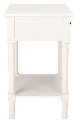 Farmhouse Chic Distressed White and Greige Wood Accent Table with Storage