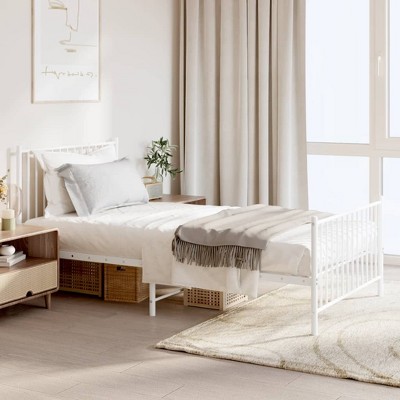 VidaXL Metal Bed Frame with Headboard and Footboard White 39.4 in.x74.8 in. Twin