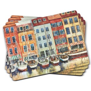 Pimpernel Boat Scene Placemats - Set of 4 Cork-Backed Dining Table Mats Featuring Serene Waterside Artwork with Protective Finish - 1 of 4