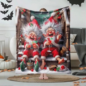 Lomsoe Christmas Gnome & Elf Print Flannel Blanket - All Seasons Soft and Warm Throw Blanket for Bed, Napping, Camping, Travel, Office - 1 of 4