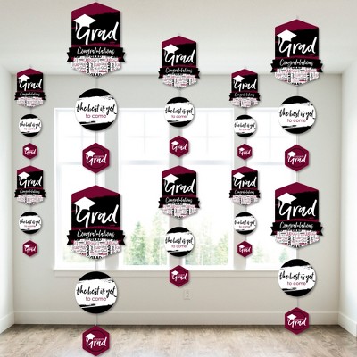 Big Dot of Happiness Maroon Graduation Party DIY Dangler Backdrop - Hanging Vertical Decorations - 30 Pieces