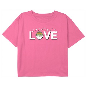 Girl's Star Wars: The Mandalorian Grogu Love Bassinet Crop T-Shirt - 1 of 3