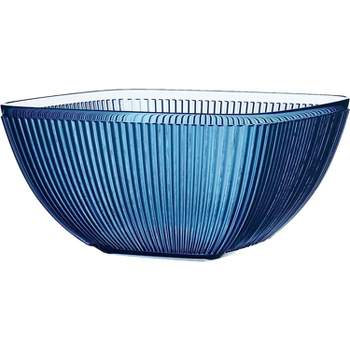 Elle Decor Large Acrylic Serving Bowl, 113-Ounce Capacity for Fruits, Popcorn, Reusable, BPA-Free Indigo Blue Ribbed Server for Parties and BBQ’s