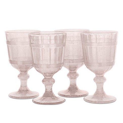 EAST CREEK, Set of 6 Colored Glassware Goblets, Vintage Wine Goblet, 8.5  oz Embossed Design, Drinking Glass with Stem