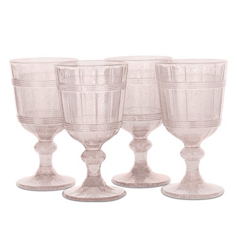 Vintage Wine Glasses Set of 4, 12 oz Glass Drinkware Sets, Ripple Drinkware Embossed Unique Vintage Glasses Drinking, Vertical Line Goblet Glasses