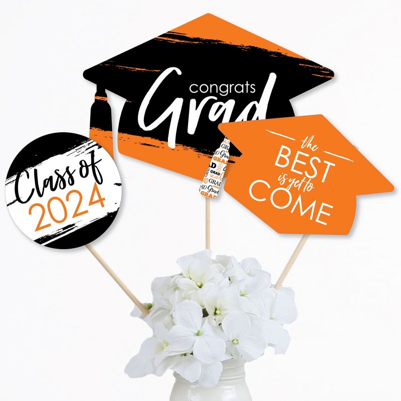 Big Dot of Happiness Orange 2024 Graduation Party Centerpiece Sticks - Table Toppers - Set of 15, 3 of 9