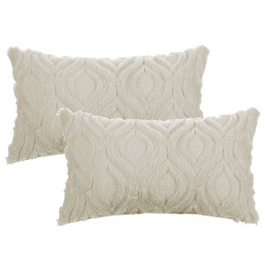 Unique Bargains Shaggy Plush Faux Fur Throw Patterned Pillow Covers 2 Pcs - 1 of 4