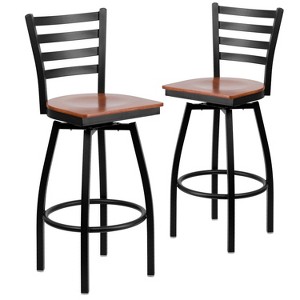 Emma and Oliver 2 Pack Ladder Back Swivel Metal Barstool - 1 of 4