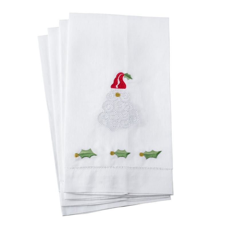 Saro Lifestyle Embroidered Santa Claus Christmas Holiday Hemstitched Trim Border Linen Cotton Guest Towel - Set of 4, 1 of 3