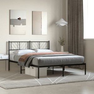 vidaXL Metal Bed Frame with Headboard Black 59.1 in.x78.7 in. - 1 of 4