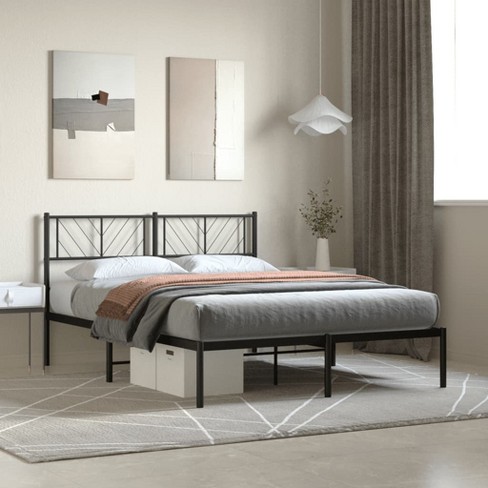 vidaXL Metal Bed Frame with Headboard Black 59.1 in.x78.7 in. - image 1 of 4