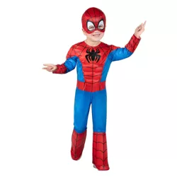Toddler Marvel Spider-Man Muscle Chest Halloween Costume Jumpsuit with Mask