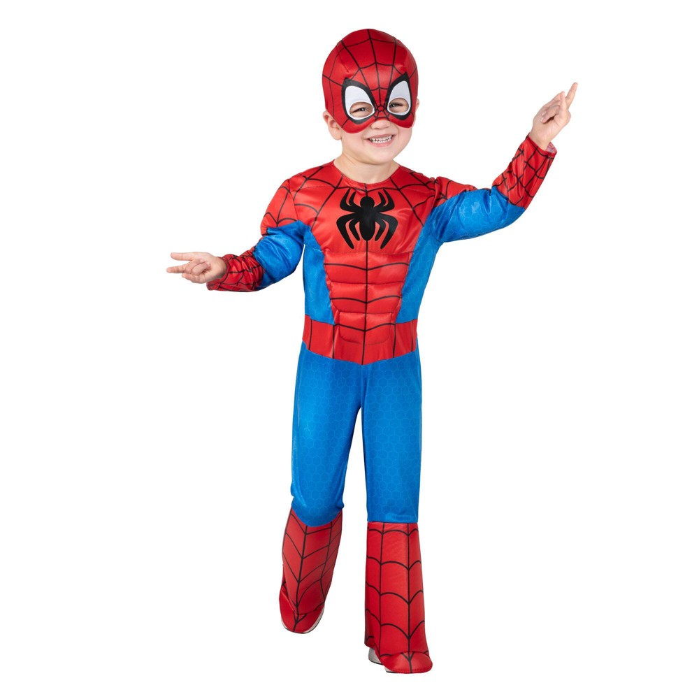 Halloween Toddler Marvel Spider-Man Muscle Chest Halloween Costume Jumpsuit with Mask 2-3T