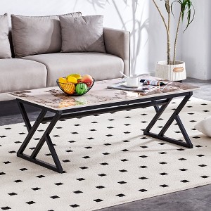 KTMBDW Coffee Table for Living Room with Round Corners, Modern Style Center Table with Metal Legs, 47Inch Rock Slab Material, Space Saving - 1 of 4