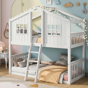Polibi Twin Over Twin House Bunk Bed with Ladder - 1 of 4