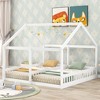 NicBex Twin Size Platform Bed Modern House-Shaped Pine Bed Frame with 2 Beds Side by Side and Guardrails for Bedroom, No Box Spring Required, White - 2 of 4