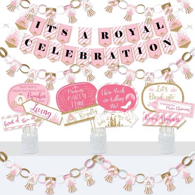 Big Dot of Happiness Little Princess Crown - Banner and Photo Booth Decor - Princess Baby Shower or Birthday Party Supplies Kit - Doterrific Bundle