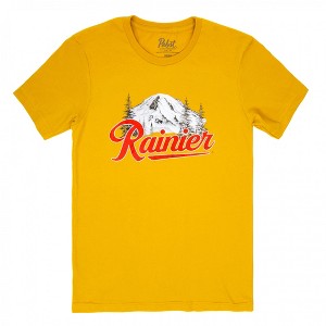 Mens Rainier Beer Mountain Logo Yellow T-Shirt - 1 of 3