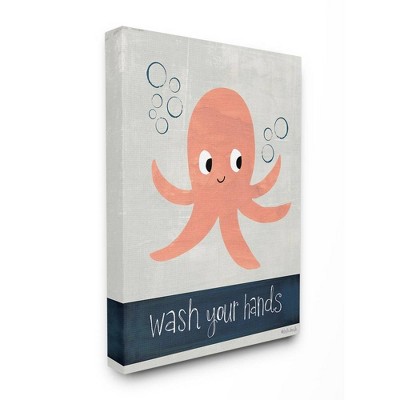 16"x1.5"x20" Wash Your Hands Octopus Stretched Canvas Wall Art - Stupell Industries