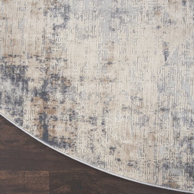 Abstract Grey & Beige Synthetic Round Area Rug, 7'10"